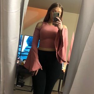 Cold shoulder bell sleeve crop top